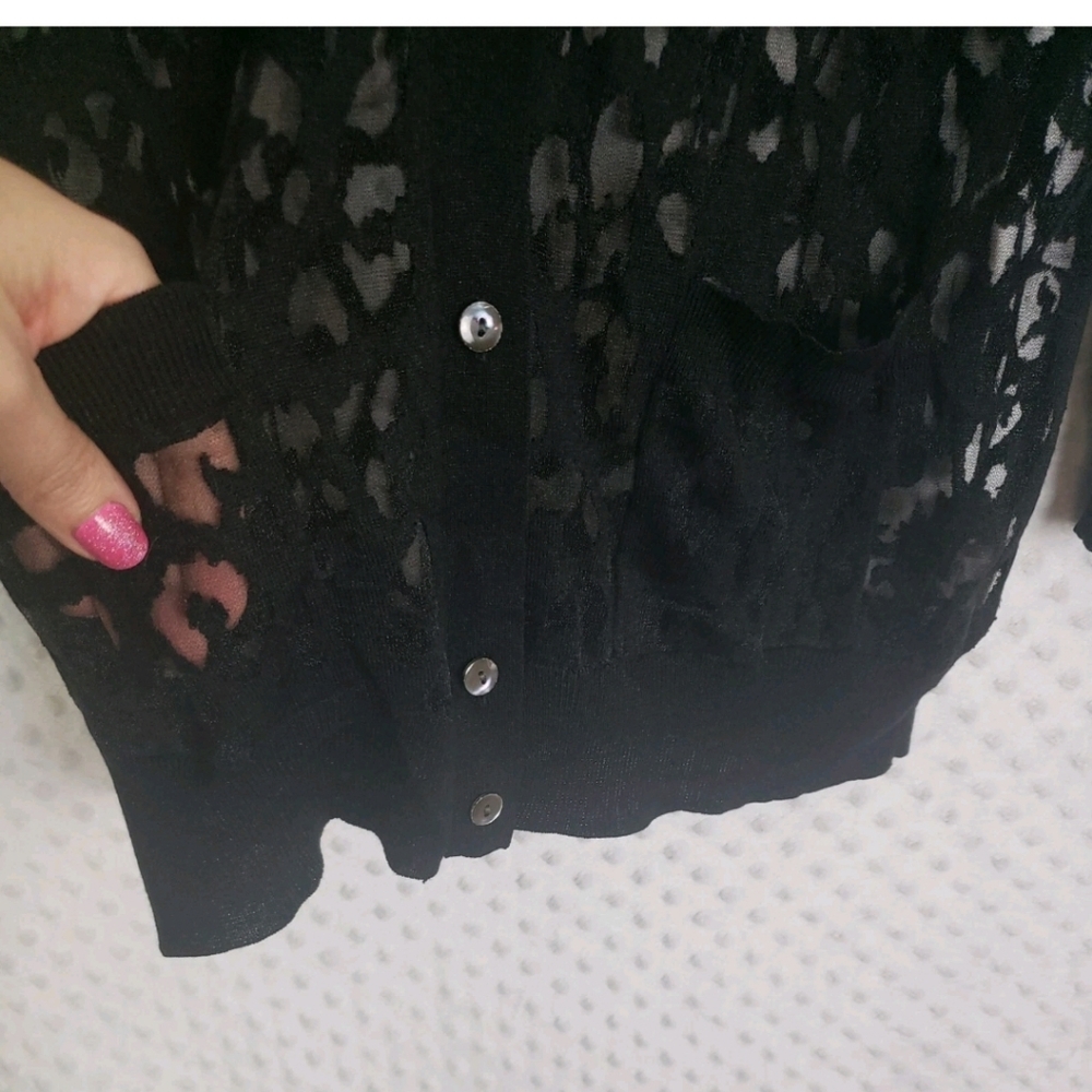 Magaschoni Black Sheer Leopard Burn Out Cardigan Silk Cashmere Size Large - Picture 4 of 6